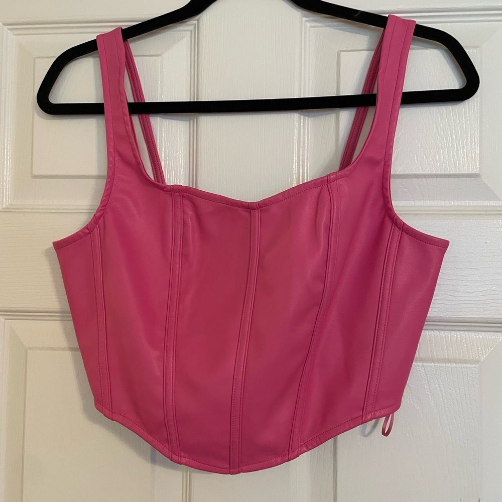Sincerely Jules Hot Pink Faux Leather Crop Bustier Top
